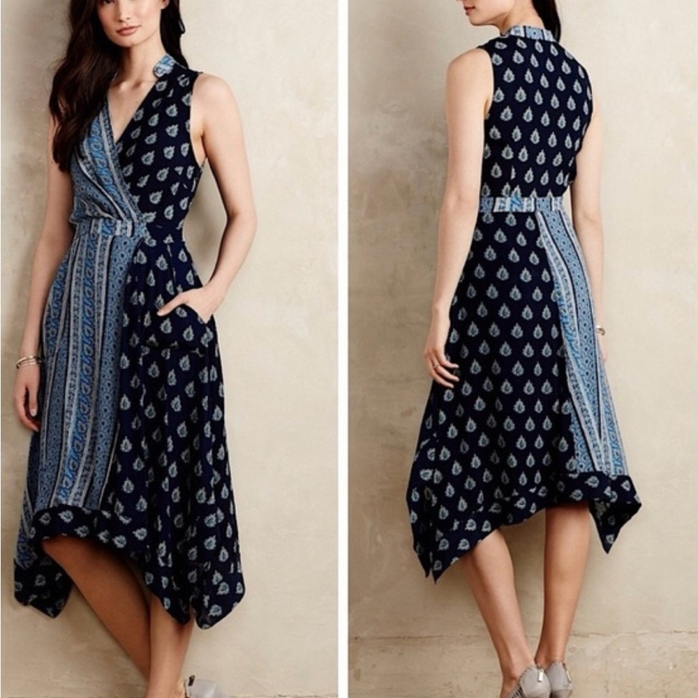 Anthropologie Maeve Blue Eclipse Midi Dress - Paisley Handkerchief Print Size 2
